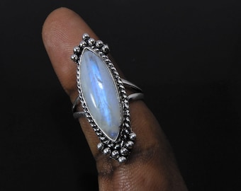 Natural Rainbow Moonstone ring ,925 Solid sterling silver ring, Marquise Rainbow Moonstone Ring, Rainbow Moonstone Designer Ring
