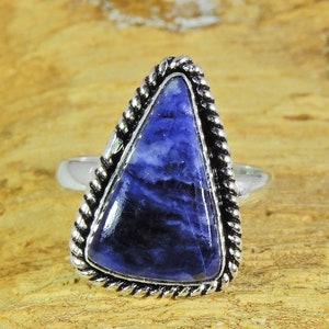 Natural Sodalite Vintage Ring, 925 Sterling Silver Ring, Women Ring, Gemstone Ring, Women Ring, Statement Ring for Women, Engagement Ring