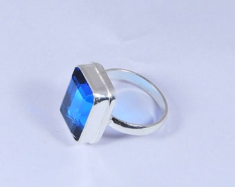 Sky Blue Topaz Quartz 925 Sterling Silver Ring, Hand Made