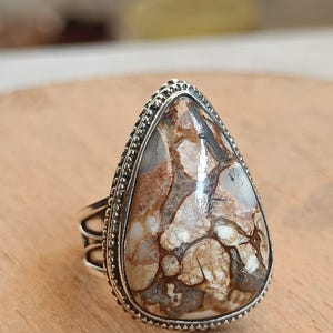 Jasper Ring, Silver Plating Pear Stone Vintage Ring, Jasper Vintage Silver Plating Ring, for Woman & Men, Healing Boho Ring for Bridesmaids
