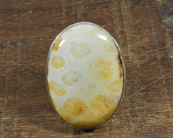 Fossil Coral Ring, 925 Sterling Silver Men's Ring, Fossil Coral Big Ring, Healing Handmade Jewelry, Statement Ring, Bridesmaids Gift