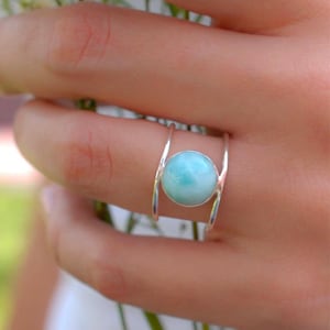 Larimar Round Ring, Round Larimar Ring, 925 Sterling Silver Larimar Jewelry, Natural Larimar Ring, Designer Larimar Ring, Boho Larimar Ring