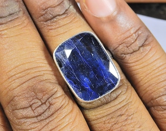 Sapphire Quartz Ring, 925 Sterling silver,natural Blue Saphire ring,  Faceted Blue Sapphire, Octagon Blue Sapphire Ring, Birthday Ring