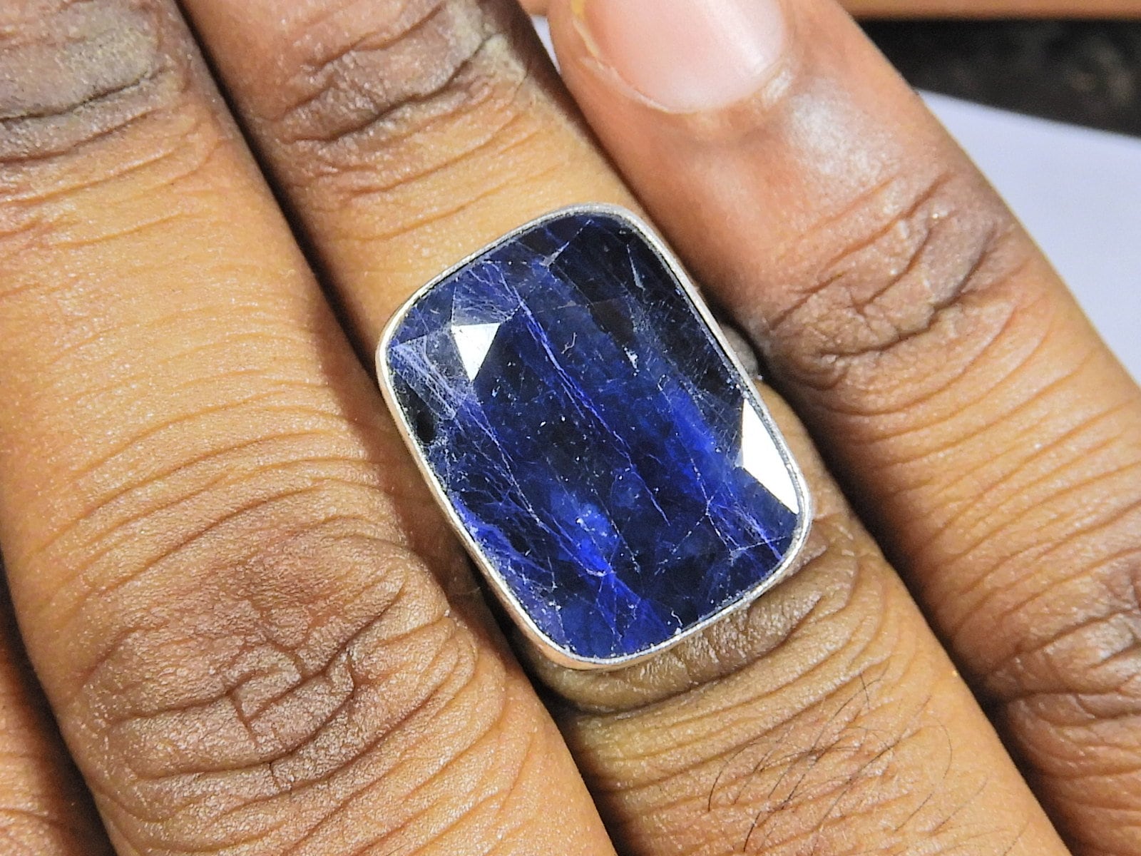 925 Sterling Silver Natural Blue Sapphire Gemstone Octagun Shape Ring