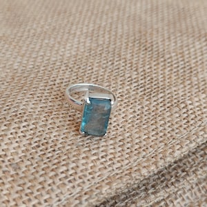 Rainbow Fluorite Delica Ring, 925 Sterling Silver Fluorite Octagon Ring, Fluorite Simple Delicate Ring for Woman, Fluorite Simple Jewelry