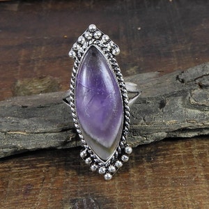 Amethyst Lace Agate Ring, 925 Solid Sterling Silver Ring, Purple Stone Ring, Vintage Ring, Handmade Ring, Crystal Ring, Wedding Gift, 36 Cts
