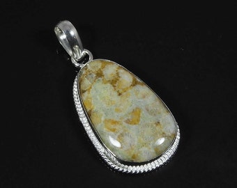 925 Sterling Silver, Fossil Coral Pendant, Fossil Coral Gemstone Pendant, vintage Fossil Coral pendant, Simple Coral Pendant,Gift for Mother