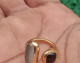Chalcedony Onyx ring, natural genuine Chalcedony Onyx ring, Two Stone ring, blue and silver chalcedony ring, Handmade Ring for Women