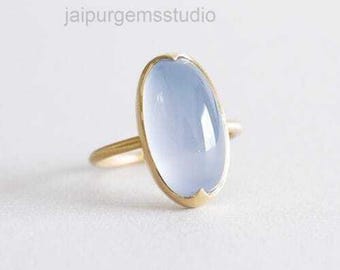 Chalcedony ring, 925 Sterling Silver chalcedony Ring, natural Chalcedony ring, Oval chalcedony ring, blue and silver chalcedony ring,