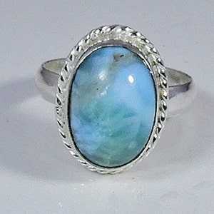Natural Larimar Ring In 925 Sterling Silver, Oval Crystal Ring, Custom Dainty Vinatage Ring, Unique Gemstone, Ring for Women, Gift for Her