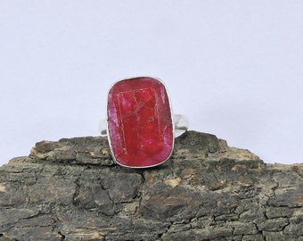 Plum Ruby Ring, raw ruby ring, natural ruby ring, 925 Sterling silver, Red Ruby Ring, Cut Ruby Gemstone Ring, octagon ring, Birthday Ring