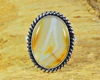 Montana Ring, 925 Sterling Silver Ring, Agate Ring, Montana Agate Ring, Agate crystal Ring, Oval Vintage Ring, Montana Jewelry, Ring Ring