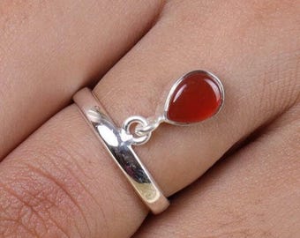 Anello minimalista con corniola, anello delicato a forma di pera in argento sterling 925, anello impilabile con corniola, anello con pietra preziosa in argento, piccolo regalo con anello minimalista