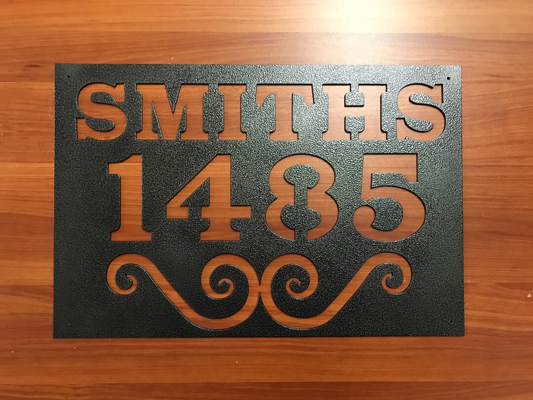 Metal House Number Plate With Family Name and Scrolls / Metal Etsy