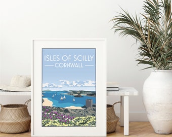 Affiche de voyage des îles Scilly : impression d'art rétro