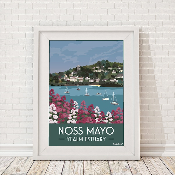 Noss Mayo, Devon | Vintage/Art Deco style design | birthday/wedding gift | Retro Style Art Print/Travel Poster by artist Jennifer Cooper