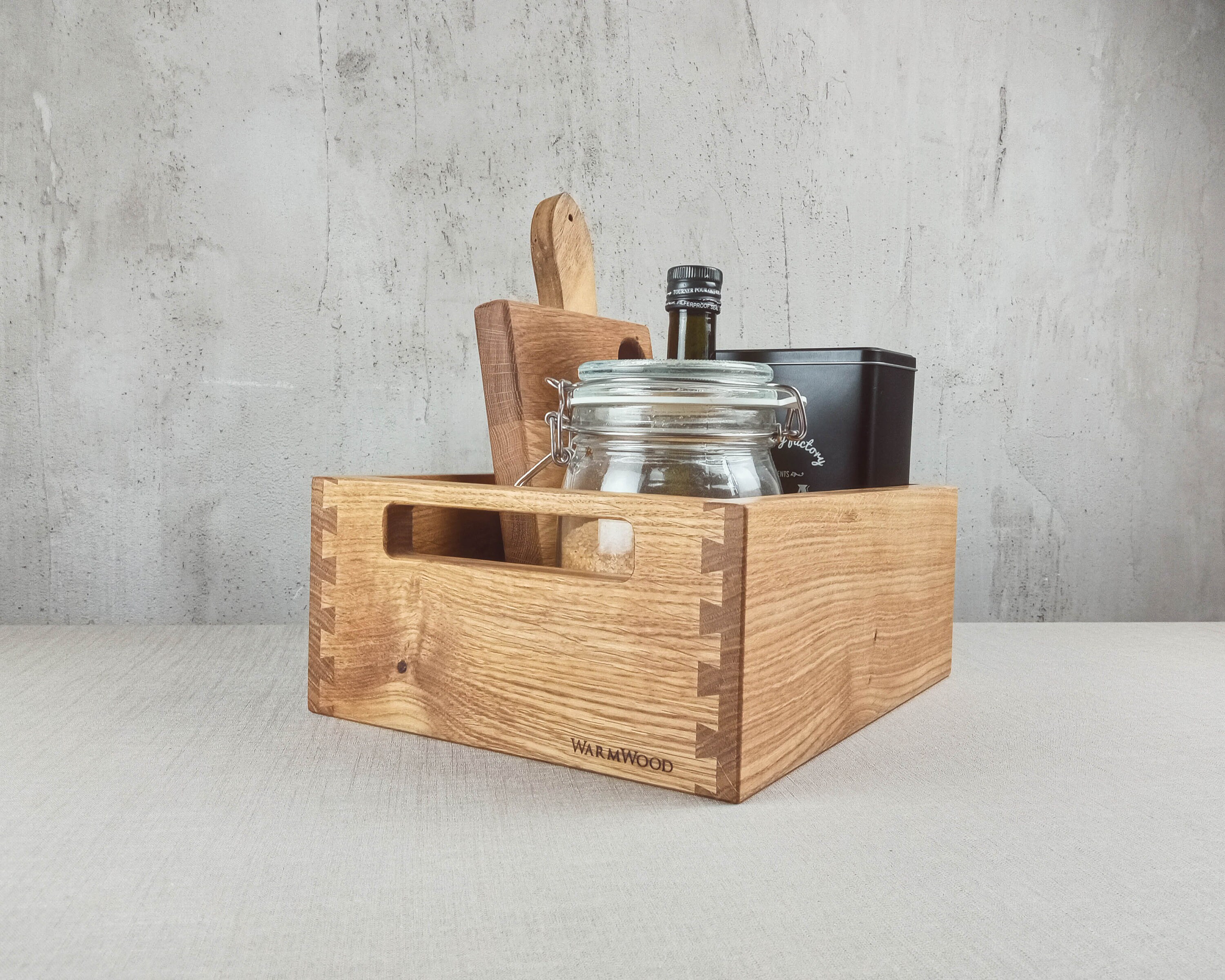 Handcrafted Oak Wood Box With Handle. Kitchen Storage Wood Etsy