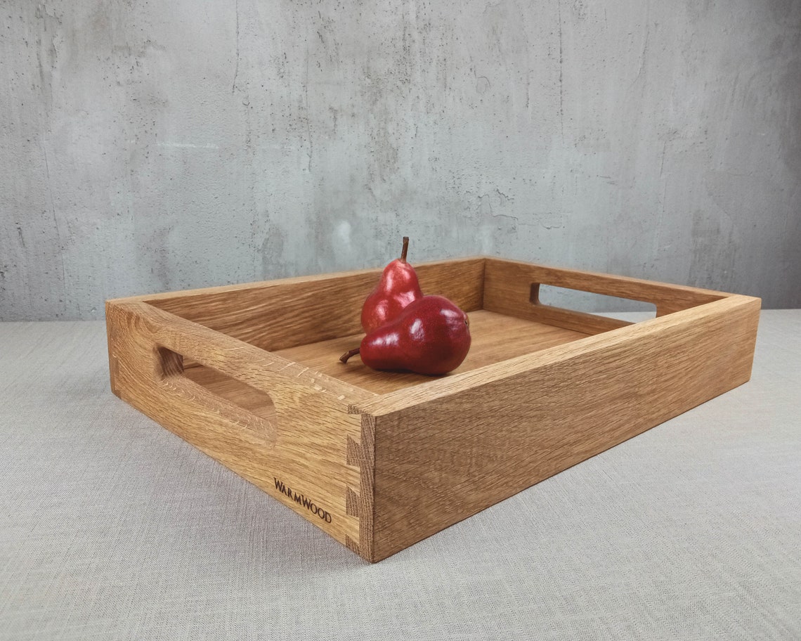 Handcrafted Oak Wood Tray With Handles. Breakfast Serving Etsy