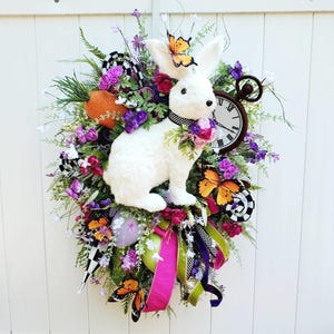 XL Sitting Bunny Wreath, Easter Wreath for Front Door, Whimsical Bunny Wreath, Spring Door Decor, Rabbit Theme Wreath, Festive Easter Decor