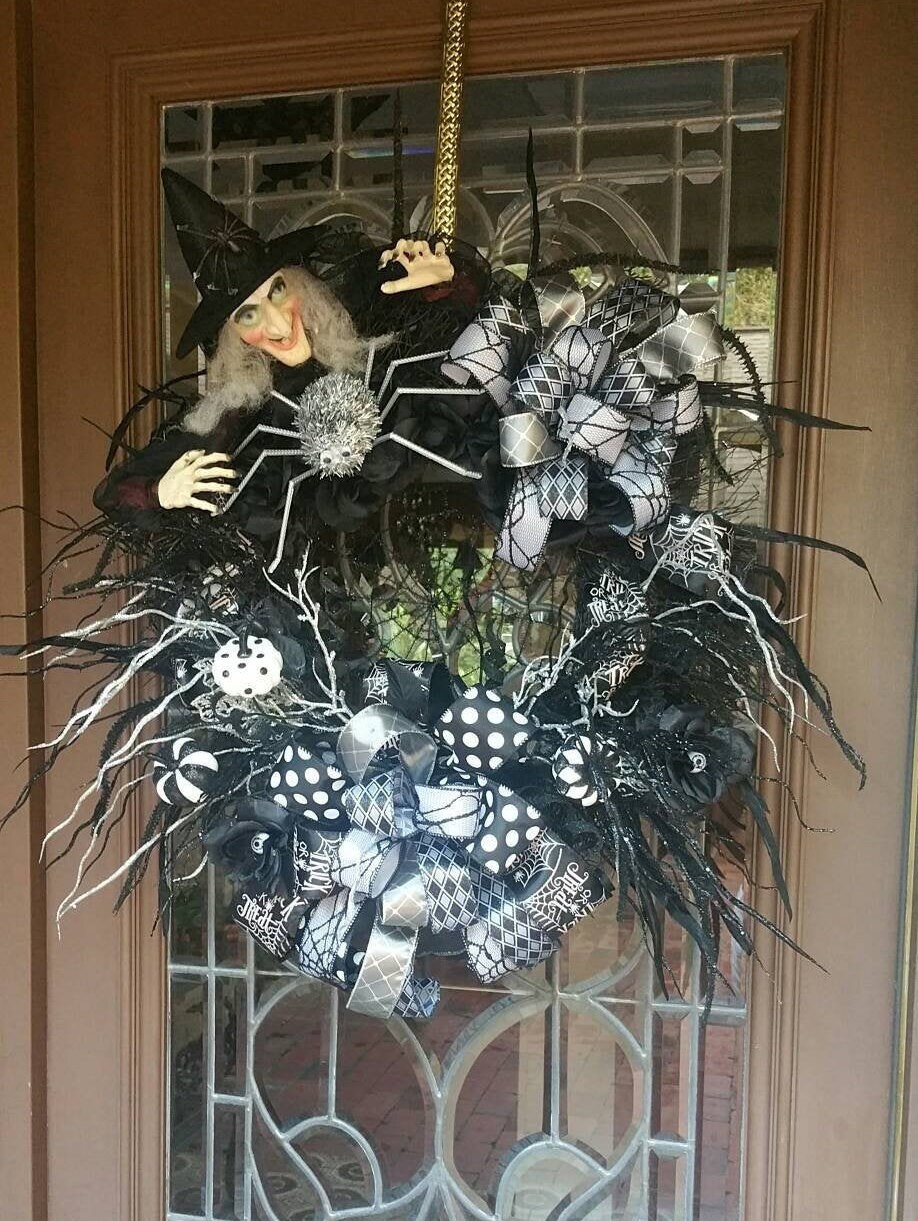 Halloween Witch Wreath For Front Door Spider Decor for Porch | Etsy