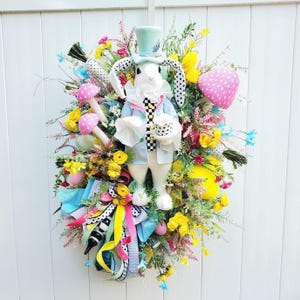 XL Easter Bunny Wreath for Front Door, Easter Wreath, Whimsical Bunny Wreath, Bunny Door Decor, Rabbit Theme Wreath, Festive Easter Decor