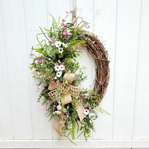 Rustic Farmhouse Wreath, Summer Front Door Wreath, Year Round Wall Decor, Wedding Decor, Everyday Wreath, Mother&#39;s Day Gift, New Home Gift