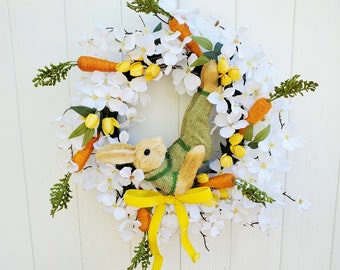Easter Bunny Dogwood Wreath: Spring Tulip Door Decor