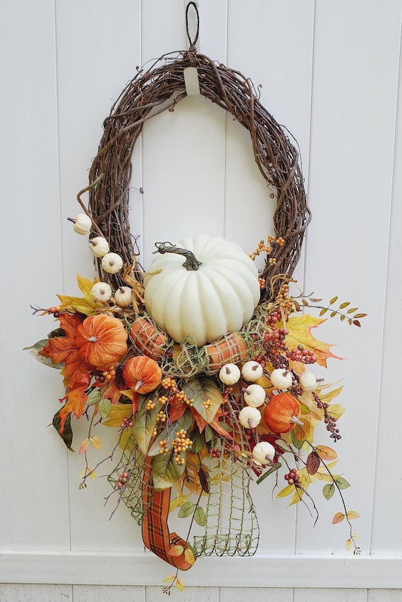 Fall Wreath Fall Swag Wreath for Front Door Pumpkin Wreath | Etsy