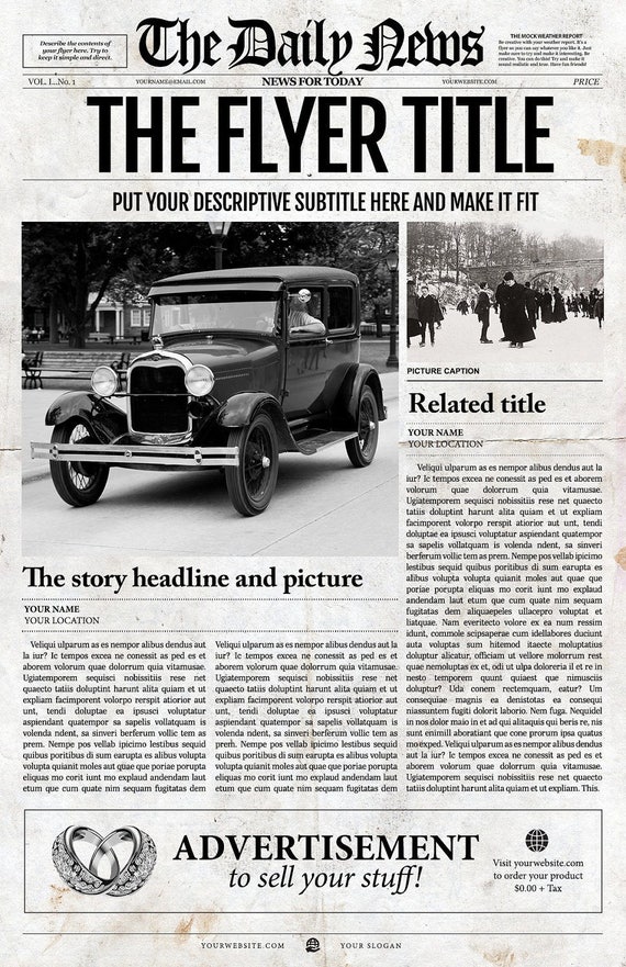 1 Page Newspaper Template Adobe Photoshop Users Only 11x17 Etsy