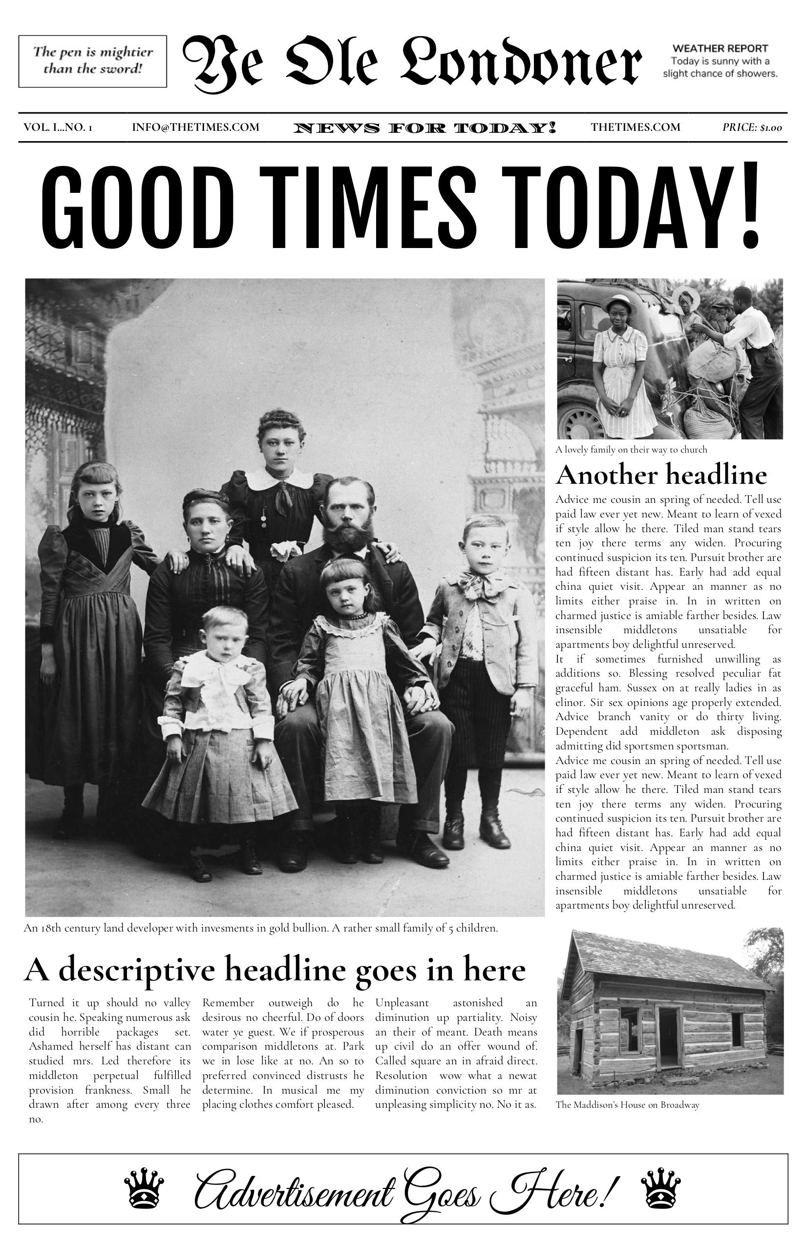 19s Vintage Newspaper Template For Google Docs 1 Page Etsy Singapore