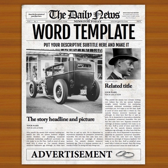 Vintage Car Template For Microsoft Word 11 8 5x11 1 Page Etsy