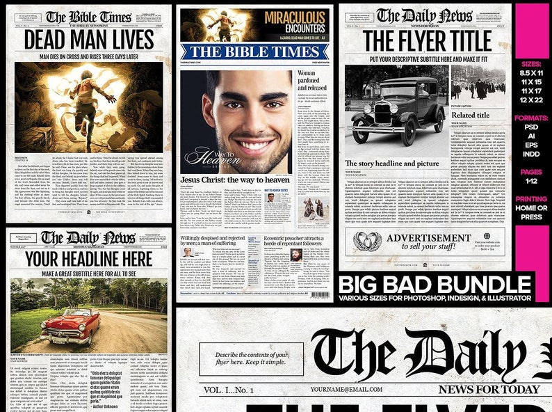 5 Newspaper Style Templates Bundle for INDESIGN USERS ONLY Etsy