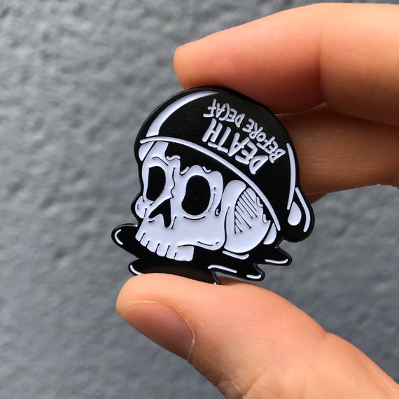Death Before Decaf Skull Enamel Pin
