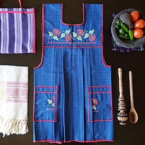Mandil Mexicano Traditional Mexican Kitchen Apron Cooking Cleaning Smock Delantal - Open Slit Back - Adult - Small/Medium Size