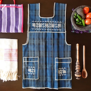 Mandil Mexicano Traditional Mexican Kitchen Apron Cooking Cleaning Smock Delantal - Open Slit Back - Adult - Small/Medium Size