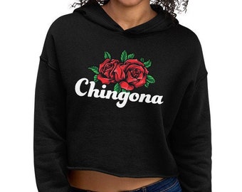 Chingona Rose Crop Hoodie
