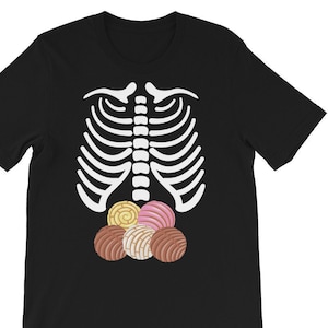 Skelett Rib Cage mit mexikanischem Pan Dulce Concha Kurzärmeliges Unisex T-Shirt