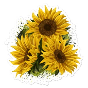 Yellow Sunflower Floral Watercolor Positivity Bubble-Free Sticker