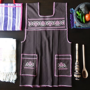 Mandil Mexicano Traditional Mexican Kitchen Apron Cooking Cleaning Smock Delantal - Open Slit Back - Adult - Medium Size