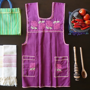 Mandil Mexicano Traditional Mexican Kitchen Apron Cooking Cleaning Smock Delantal - Open Slit Back - Adult - Small/Medium Size