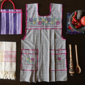 Mandil Mexicano Traditional Mexican Kitchen Apron Cooking Cleaning Smock Delantal - Open Slit Back - Adult - Medium Size