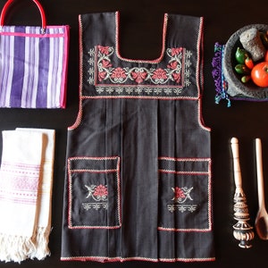 Mandil Mexicano Traditional Mexican Kitchen Apron Cooking Cleaning Smock Delantal - Open Slit Back - Adult - Small/Medium Size