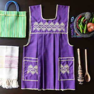 Mandil Mexicano Traditional Mexican Kitchen Apron Cooking Cleaning Smock Delantal - Open Slit Back - Adult - Medium Size