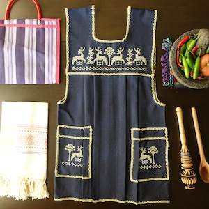 Mandil Mexicano Traditional Mexican Kitchen Apron Cooking Cleaning Smock Delantal - Open Slit Back - Adult - Small/Medium Size