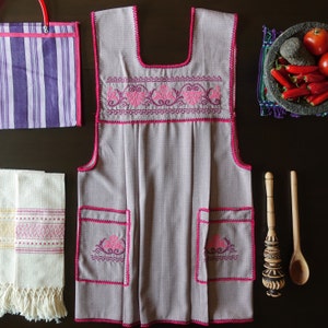 Mandil Mexicano Traditional Mexican Kitchen Apron Cooking Cleaning Smock Delantal - Open Slit Back - Adult - Small/Medium Size