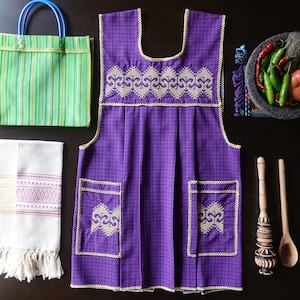Mandil Mexicano Traditional Mexican Kitchen Apron Cooking Cleaning Smock Delantal - Open Slit Back - Adult - Small/Medium Size