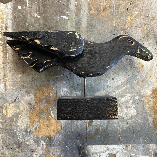 Hand-Made Folk Art Crow Sculpture