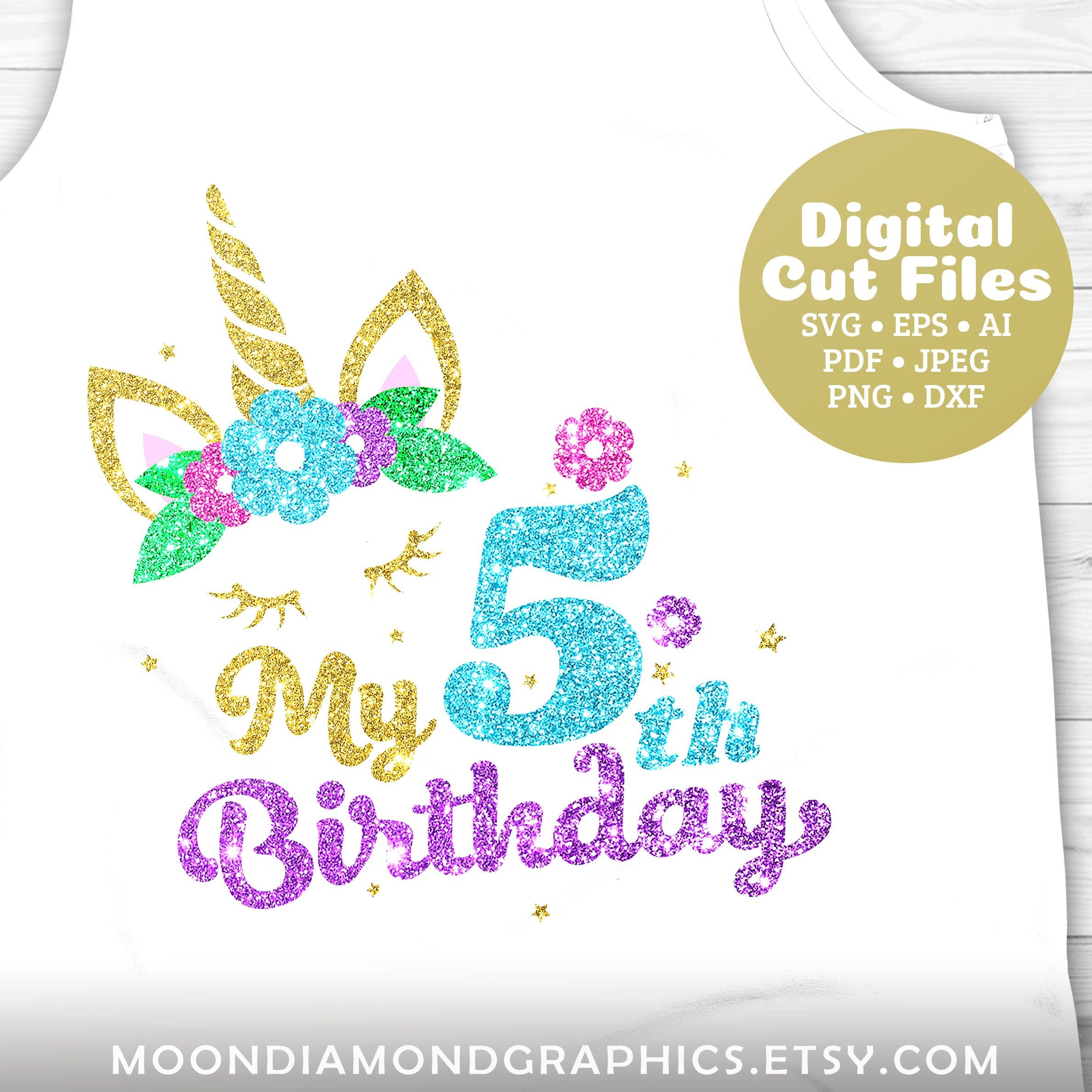 Download Unicorn Birthday Girl my fifth birthday SVG Cricut Cut | Etsy