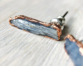 raw kyanite earrings raw stone earrings raw stud earrings raw studs rough cut earrings minimalist studs raw crystal studs for her