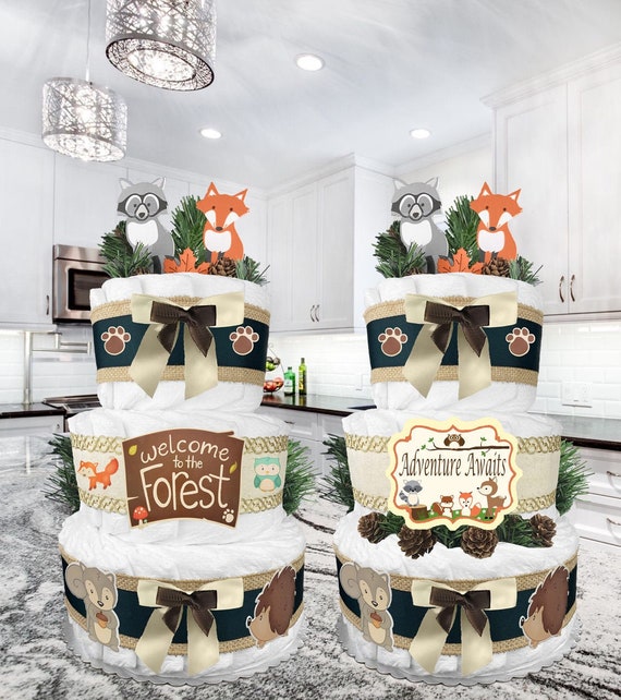 woodland creatures diaper cake